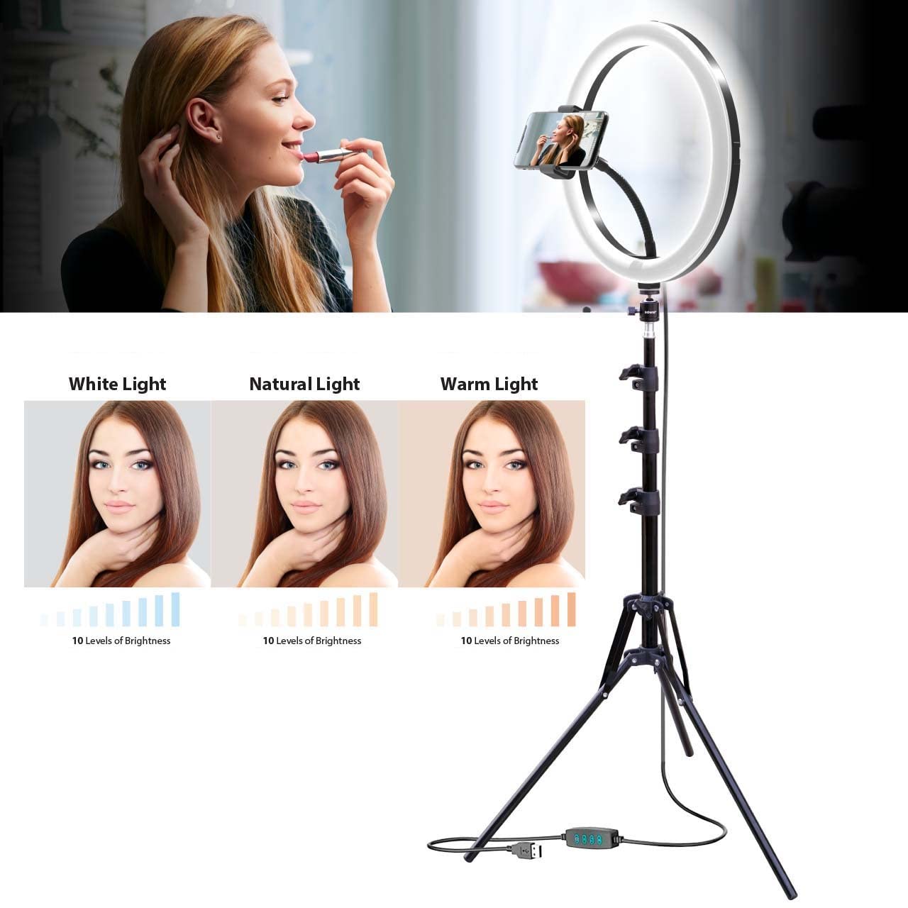 BOWER Studio-Set Ringlicht – Flexibler Arm Mit Mikrofonhalter & Smartphone-Clip – Perfekt Für Streamer & Content Creator
