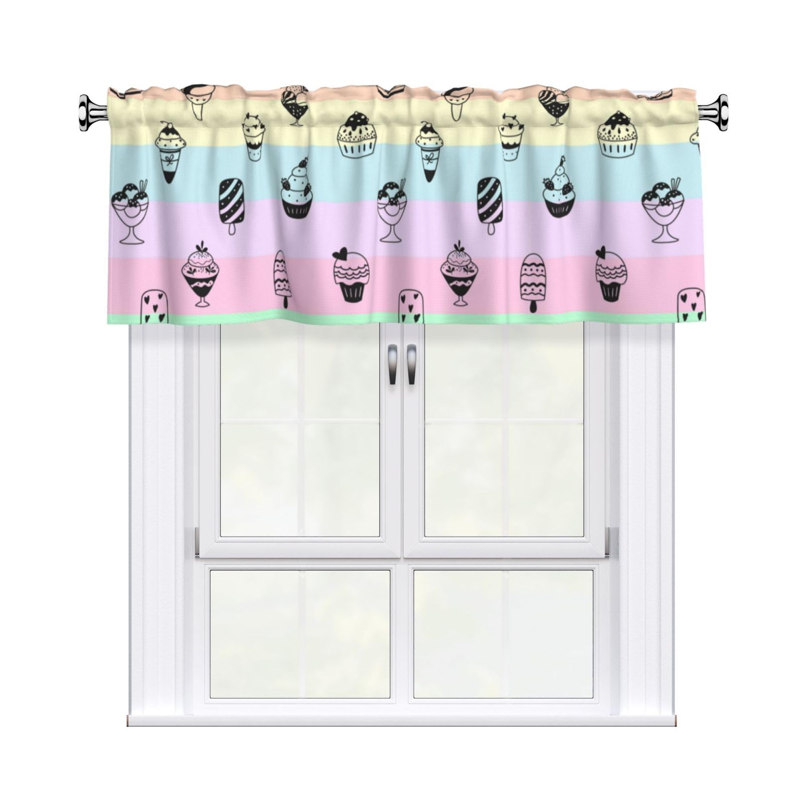 Noble Ren Delicious Ice Cream Short Curtain Valance 54x18in For Kitchen Bathroom Cafe Living Room Decoration