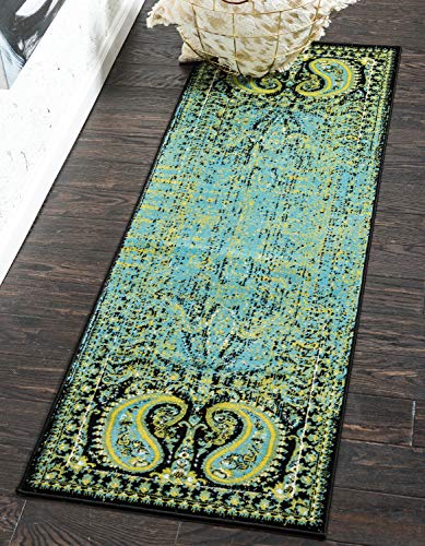 Image of Unique Loom Imperial Collection Modern Traditional Vintage Distressed Aquamarine Runner Rug (2' 0 x 6' 0)