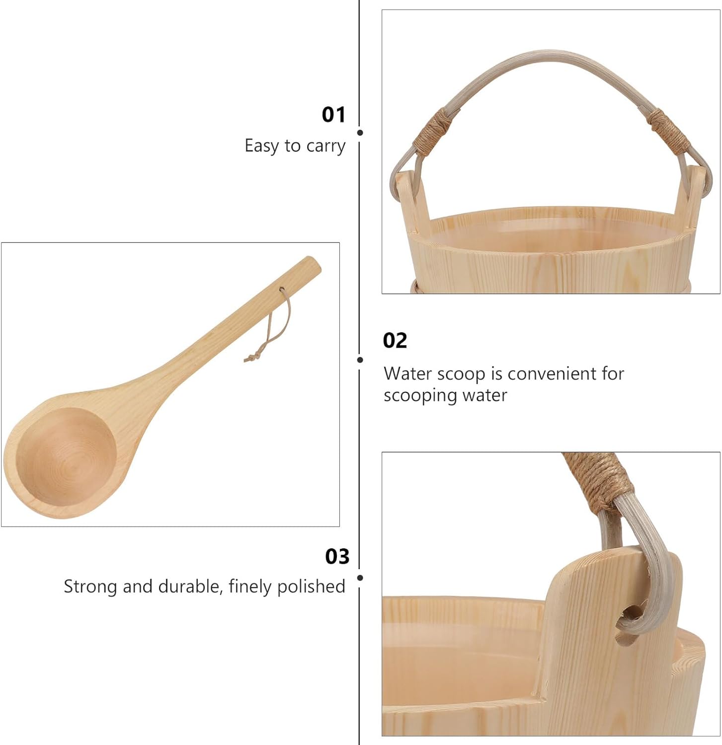Ciieeo Classic Wooden Sauna Bucket and Ladle Set with Plastic Liner, Practical Wooden Bathing Barrel for Home Steam Sauna and Spa Accessories