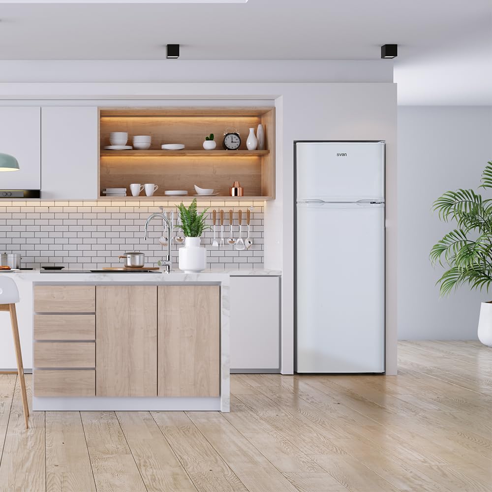 SVAN Frigorífico 2 Puertas Blanco SF145501E. Capacidad 206 Litros, Puerta Reversible, Bajo Nivel Sonoro, Eficiencia Energética Clase E