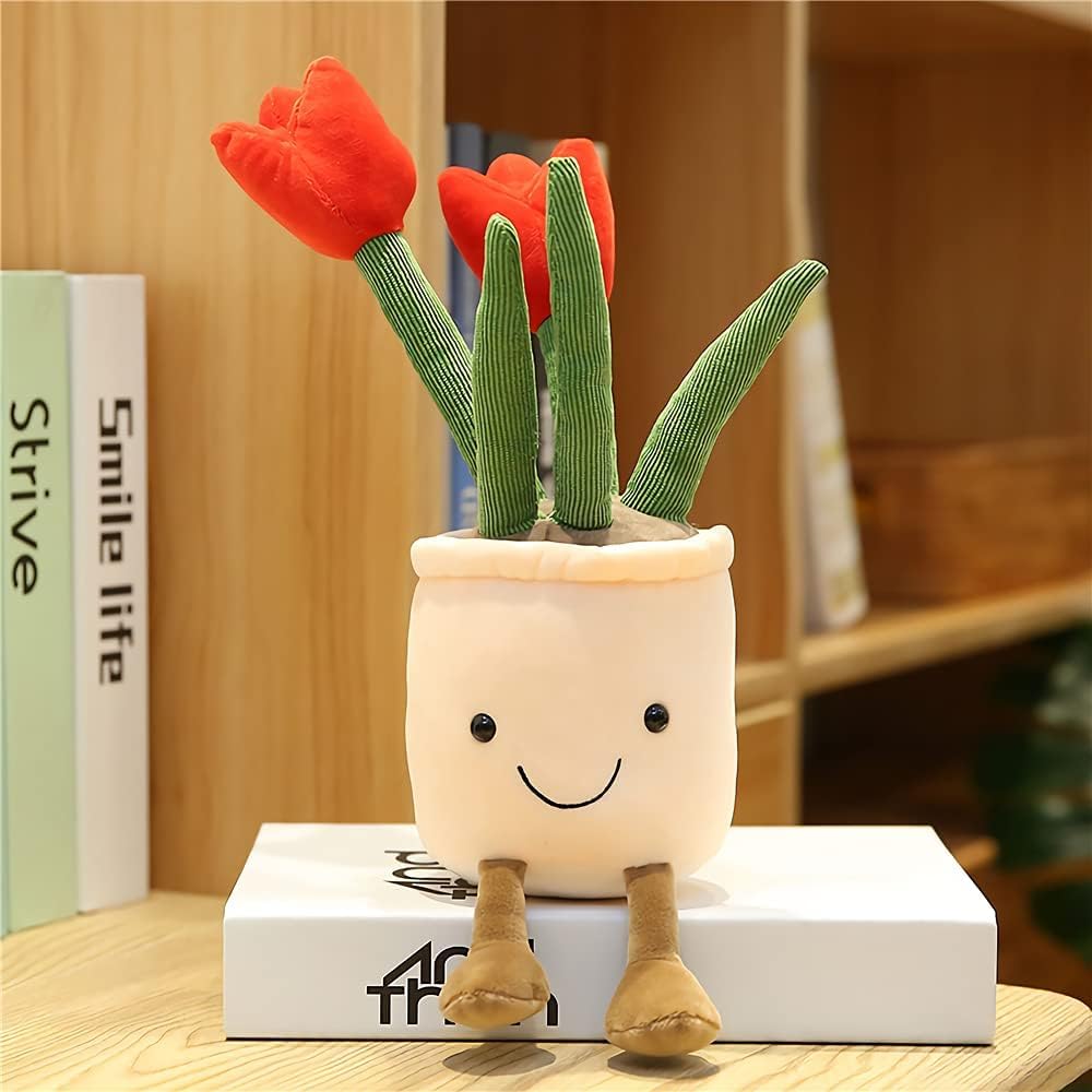 Red Tulip Plush Toy - 13.7" Cute Flower Pillow & Stuffed Animal, Funny Plant Plush for Nature Room Decor - Image 3
