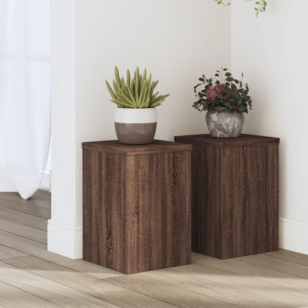 Support pour plantes anti-basculement chêne marron | Table à fleurs lestable lot de 2