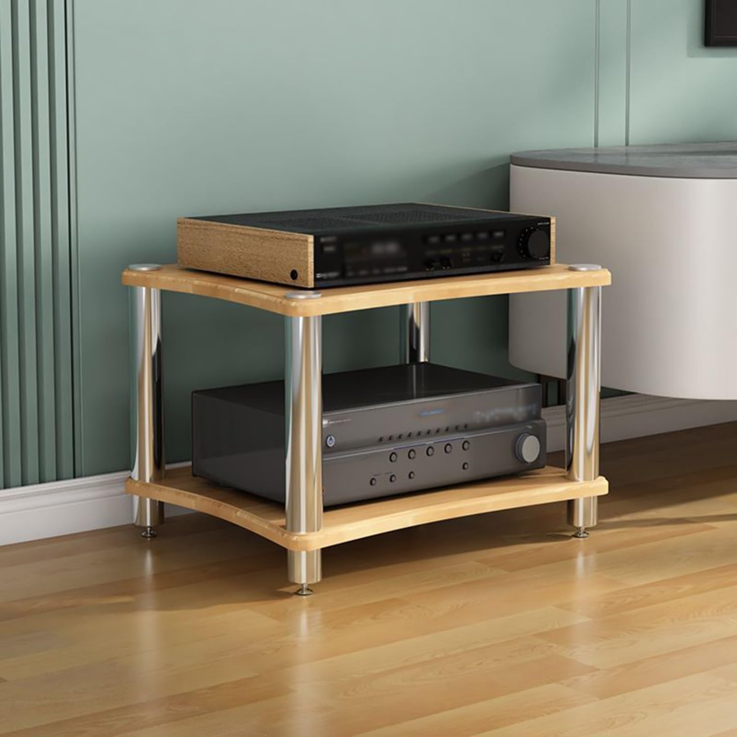 Support pour platine vinyle et rangement multimédia pour un coin musique cosy dans le salon