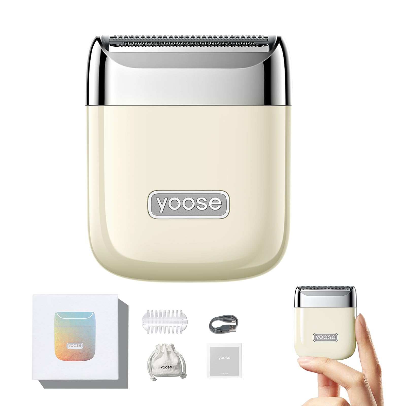yoose NANO Mini Damenrasierer – Elektrischer Intimrasierer für Bikinizone, Achseln, Arme & Beine, IPX7 wasserdicht, USB-C, bis zu 60 Min. Laufzeit, Beige Drogerie & Körperpflege