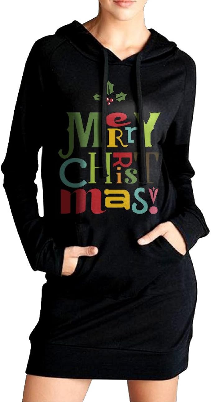 Merry Christmas Women's Hooded Sweatshirt Black XL at Amazon Women’s