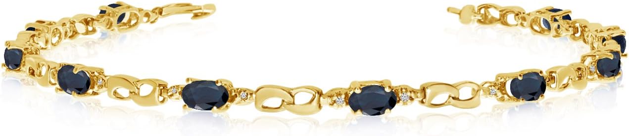 14K Yellow Gold Oval Sapphire and Diamond Link Bracelet