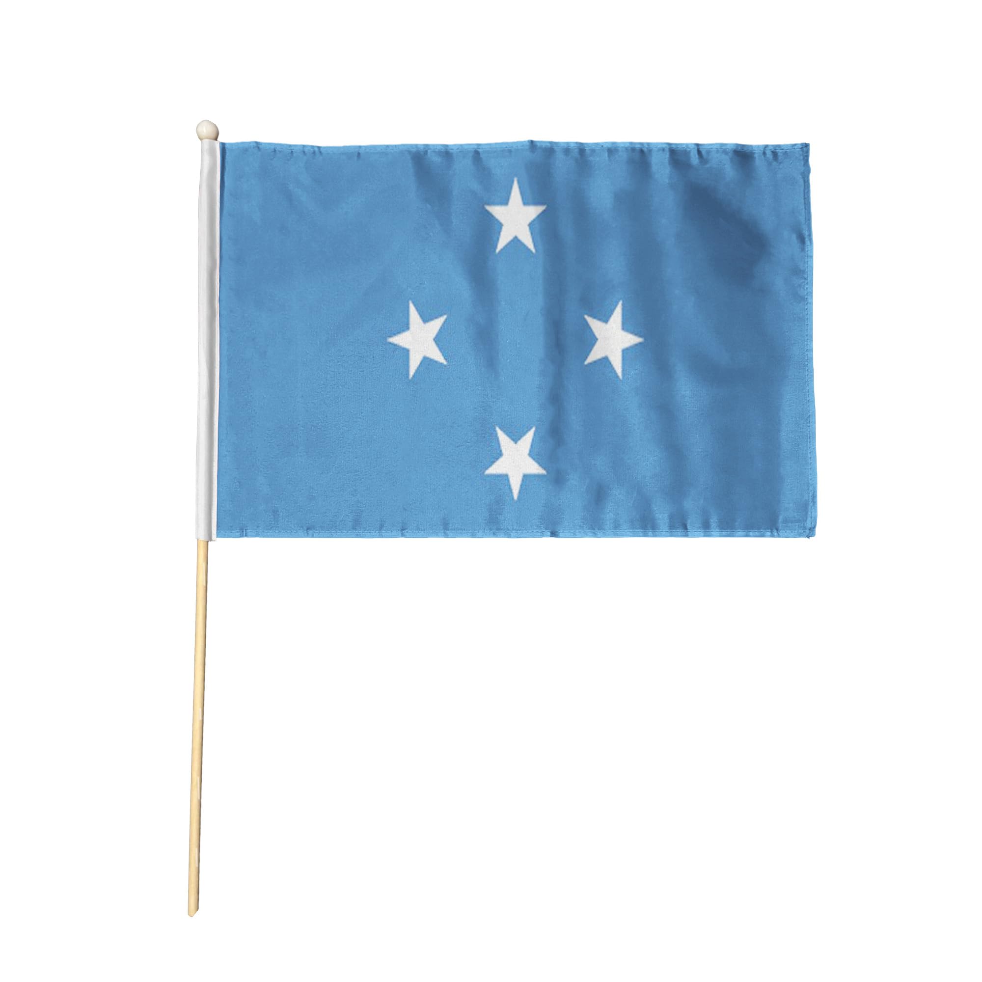 Flagtex Micronesia Hand Waving Flag (9x6 Inch) - Premium Wooden Stick Hand Flag 9x6 Inch Natural Wood Pole Pacific Island Light Blue Four Stars FSM Flag Events Parades