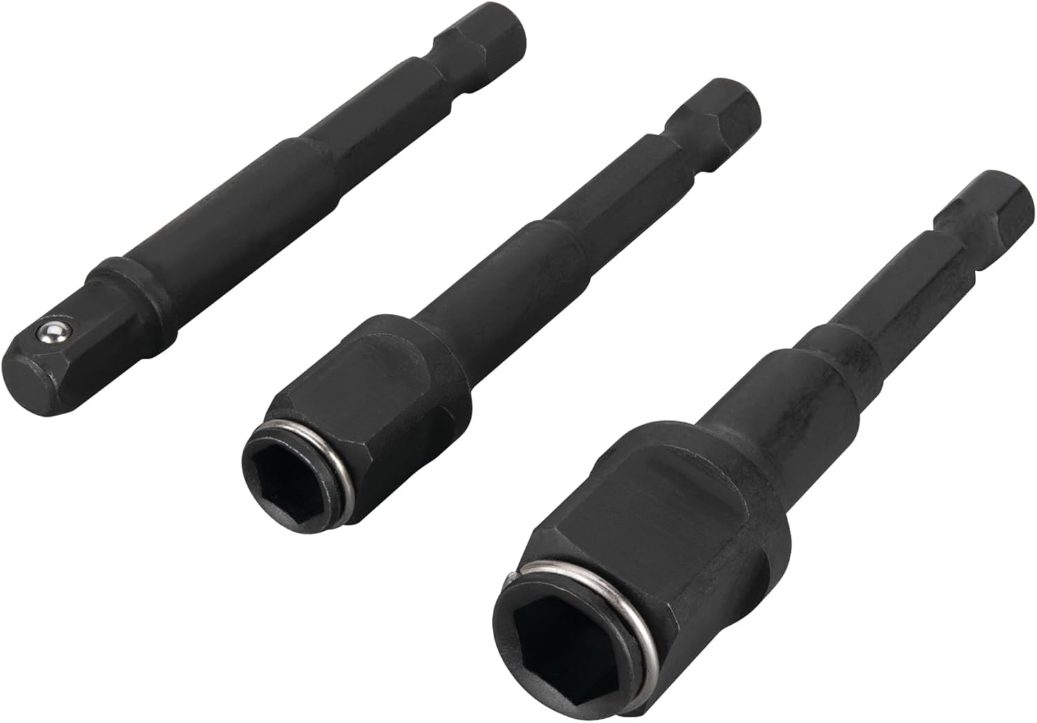 Performance Tool W2962 3 pc. 2-in-1 Drive Socket Adapter Set, Impact-Grade Chrome Vanadium Steel, Nut Driver Attachments, Socket Extensions, Black