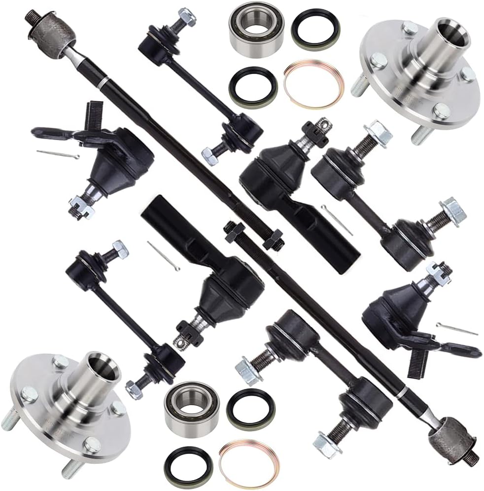 12pc Set Front And Rear Suspension Kit Lower Ball Joint Wheel Bearing and Hub Assembly Sway Bar End Link Inner Tie Rod End Outer Tie Rod End Replacement for Toyota Corolla