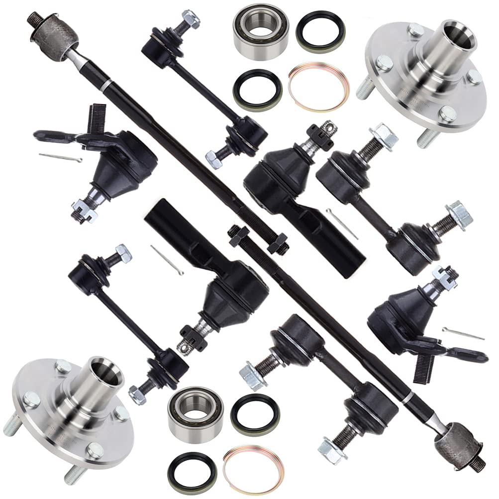 12pc Set Front And Rear Suspension Kit Lower Ball Joint Wheel Bearing and Hub Assembly Sway Bar End Link Inner Tie Rod End Outer Tie Rod End Replacement for Toyota Corolla