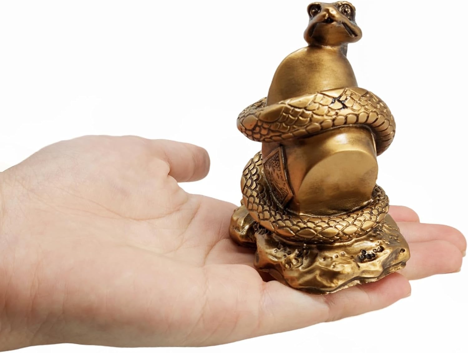 Fengshuibringluck Feng Shui Snake Chinese Zodiac Resin Statue Gold Ingot Wealth and Fortune Amulet Home Decoration Figurine