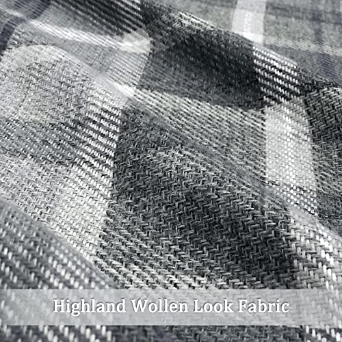 always4u Plaid Curtains for Bedroom Living Room 100% Blackout Thermal Fully Lined Woolen Look Check Drapes Grey Grommet Curtains 84 Inch Length 2 Panels Grey - Image 7