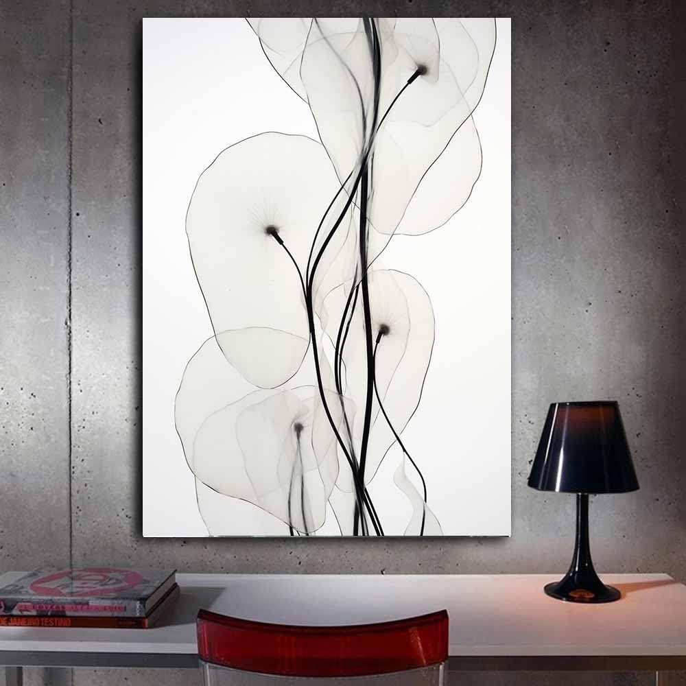 QUSAAOU Leinwand Offwhite Schwarz Abstrakte Blumen Stiele Modern Home Deko Wohnung Bild Wohnzimmer Fotoleinwand Wand Bilder Leinwand Wall Decor Kunstdruck-Kunst-Abstrakt -70x100cm Gerahmt