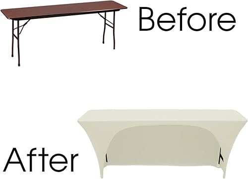 Miniatura 5 de YOUR CHAIR COVERS - Mantel elástico rectangular de elastano de 6 pies x 18 pulgadas, con espalda abierta y espalda abierta, color marfil