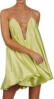 Vestido sexy sin mangas con cuello en V y espalda descubierta con diamantes de imitación, vestido elegante de fiesta de noche
