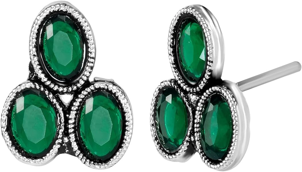Aheli Silver Plated Green Synthetic Stone Studded Choker Necklace Stud Earrings Ethnic Jewellery Set Gift for Women - Image 6
