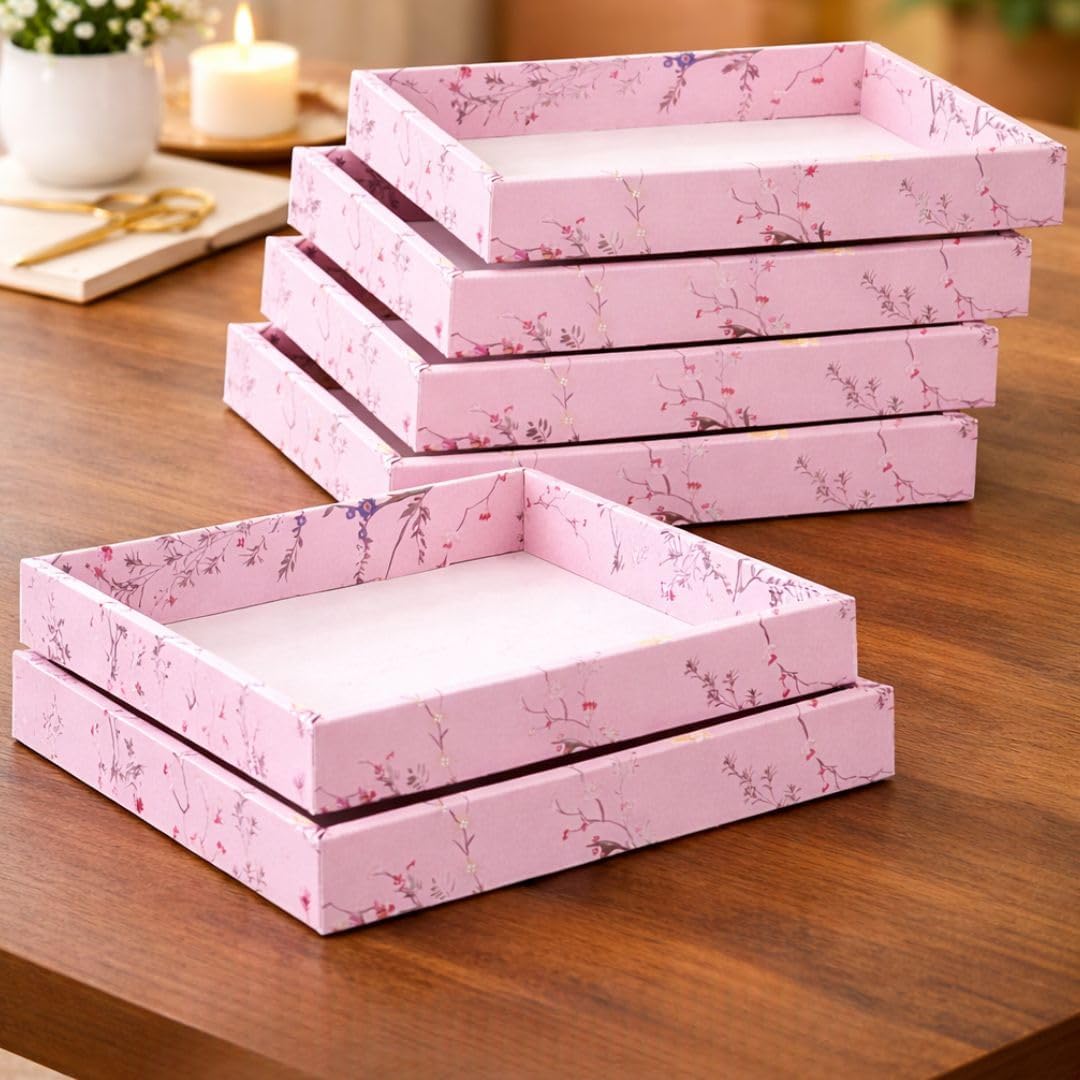 SATYAM KRAFT 6 Pcs Multipurpose Folding Gift Box | Premium Paper Hamper Tray for Rakhi, Raksha Bandhan, Wedding, Birthday, Festive Occasions, Return Gifts & Hampers (Without Net, (Pink)-image-18