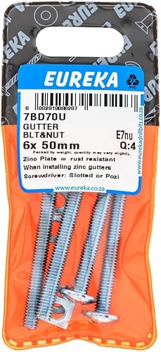 Eureka Gutter Bolt & Nut Galvanised 4-Piece Set, 6 mm x 50 mm Size