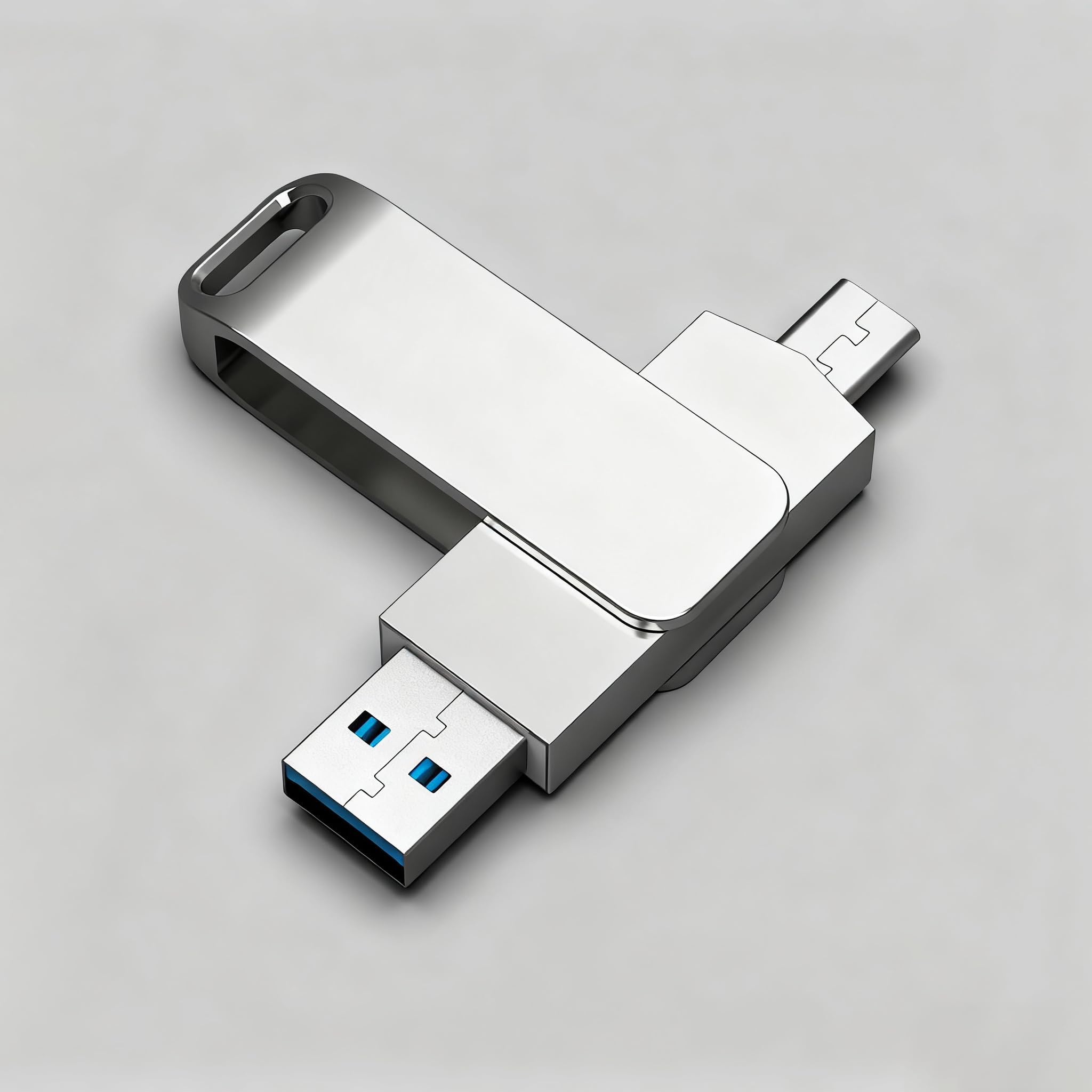 64GB Dual USB 3.2 Gen 1 Type-C Jump Drive, USB-C Flash Metal Housing Swivel Design Thumb Drive, Silver
