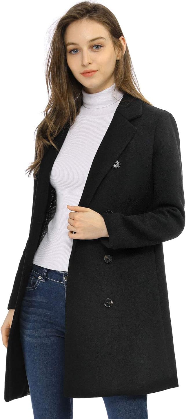 Allegra K Women's Winter Coat Elegant Notched Lapel Double Breasted Trench Coat - Image 4