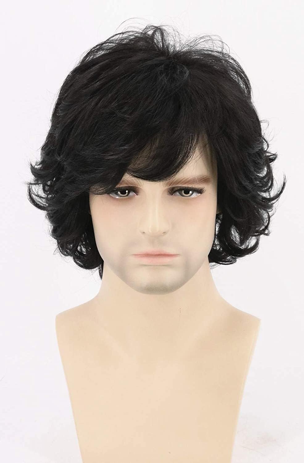 Men's Fluffy Wigs Mens Short Curly Fluffy Wig Natural Men Wig Synthetic Full Wigs (yilannew-1b)
