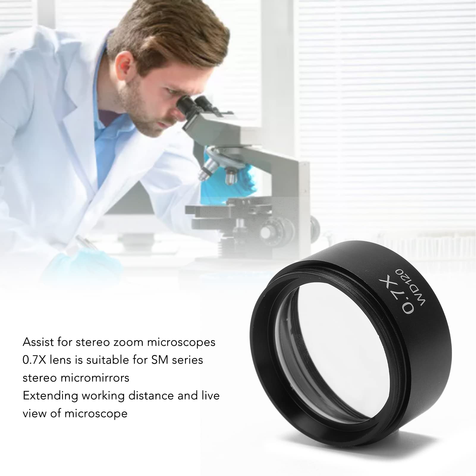 Lente Barlow 0.7X WD120 per Stereo Microscopio con Ingrandimento e Miglioramento Qualità Immagine