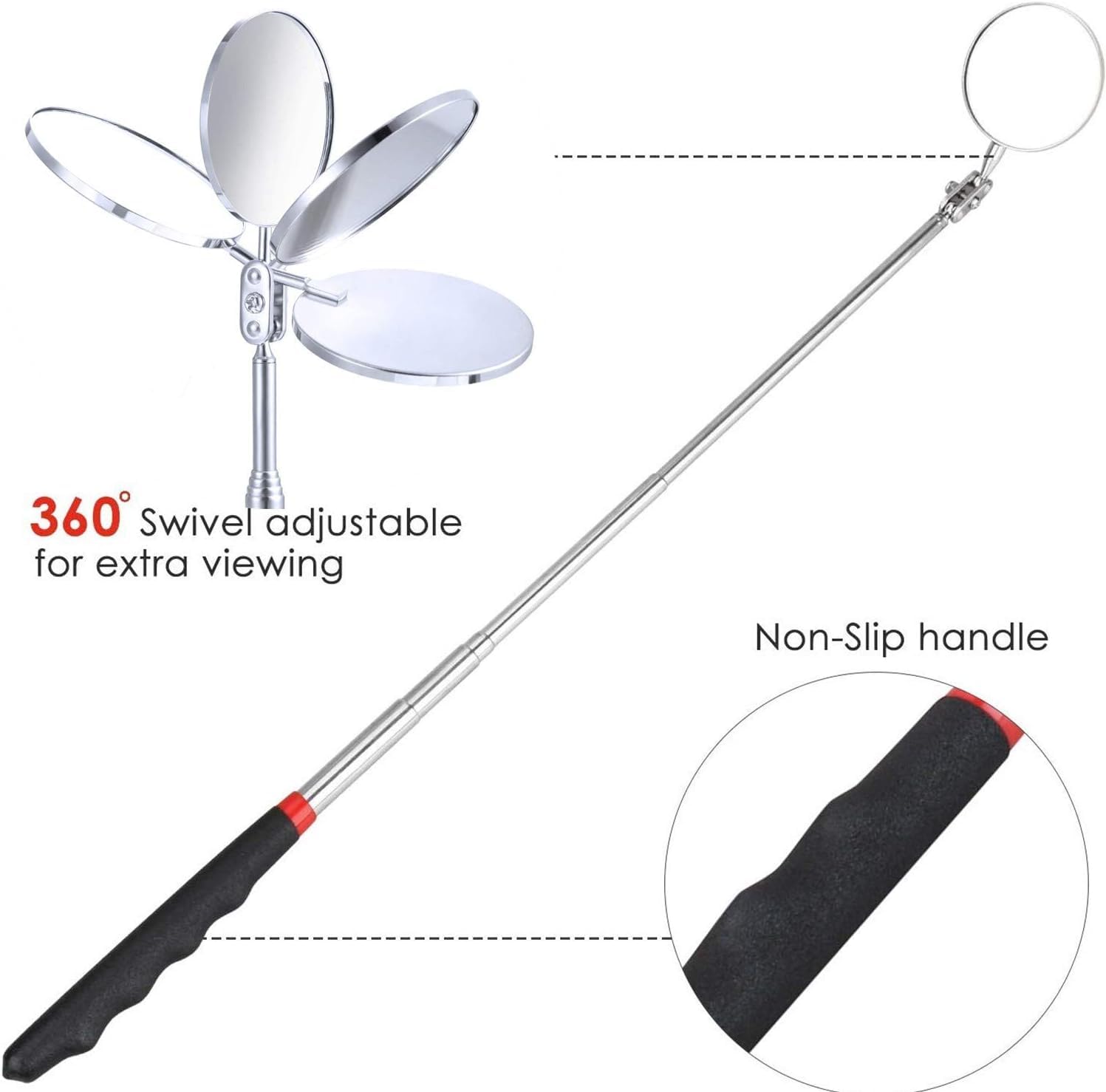 6 Pezzi Strumento Magnetico per Pickup, 1.5/4/20lb Strumento di Prelievo Magnetico e Specchio di Ispezione Quadrato/Circolare, con LED Illuminato e Maniglia Telescopica Rotante a 360°