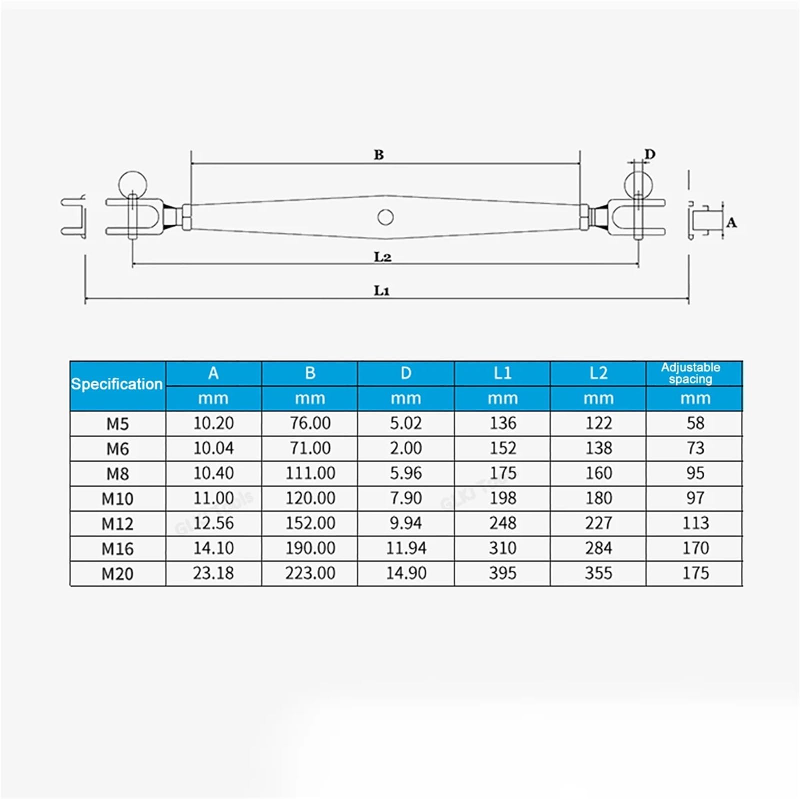Tendeur Fil De Fer 1 pièces M5 M6 M8 M10 M12 M14 M16 M20 M24 Acier Inoxydable 304/316 tendeur Boulon câble tendeur tendeur connecteur serré(M16,316 Stainless Steel)