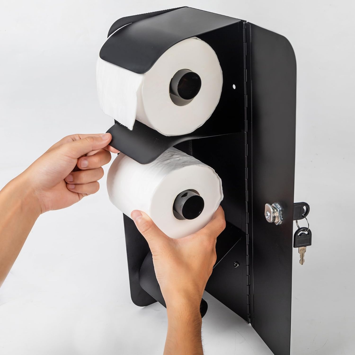Dispensador de papel higiénico comercial, 3 rollos de acero inoxidable, soporte de pared para baño/baño (negro mate)