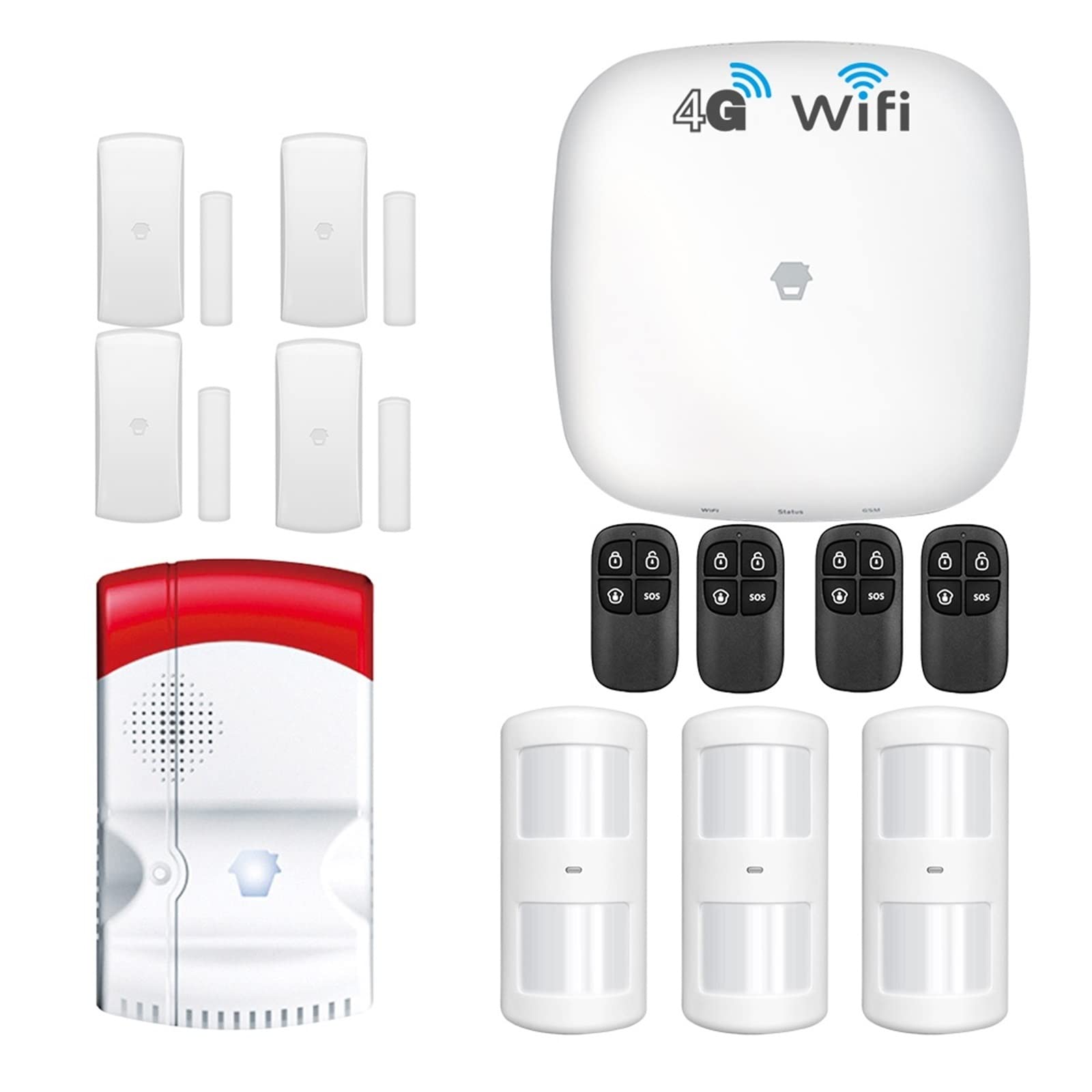 Sistema di allarme di sicurezza, di allarme 400 -LTE WiFi e 4G GSM antifurto Smart Home con rilevatore PIR(400-LTE Set 7)
