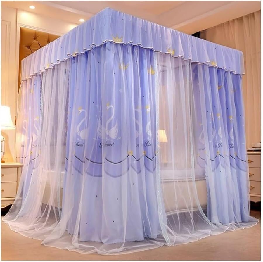 Moustiquaire ciel de lit double luxe et rideau imprimé doux anti-insecte