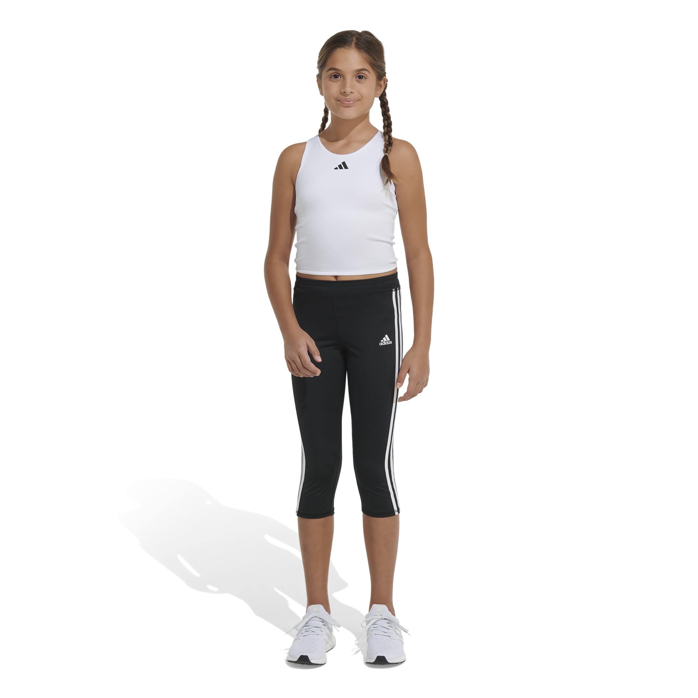 adidas Sujetador deportivo sin mangas de compresi n que absorbe la humedad para ni as, blanco, 10-12