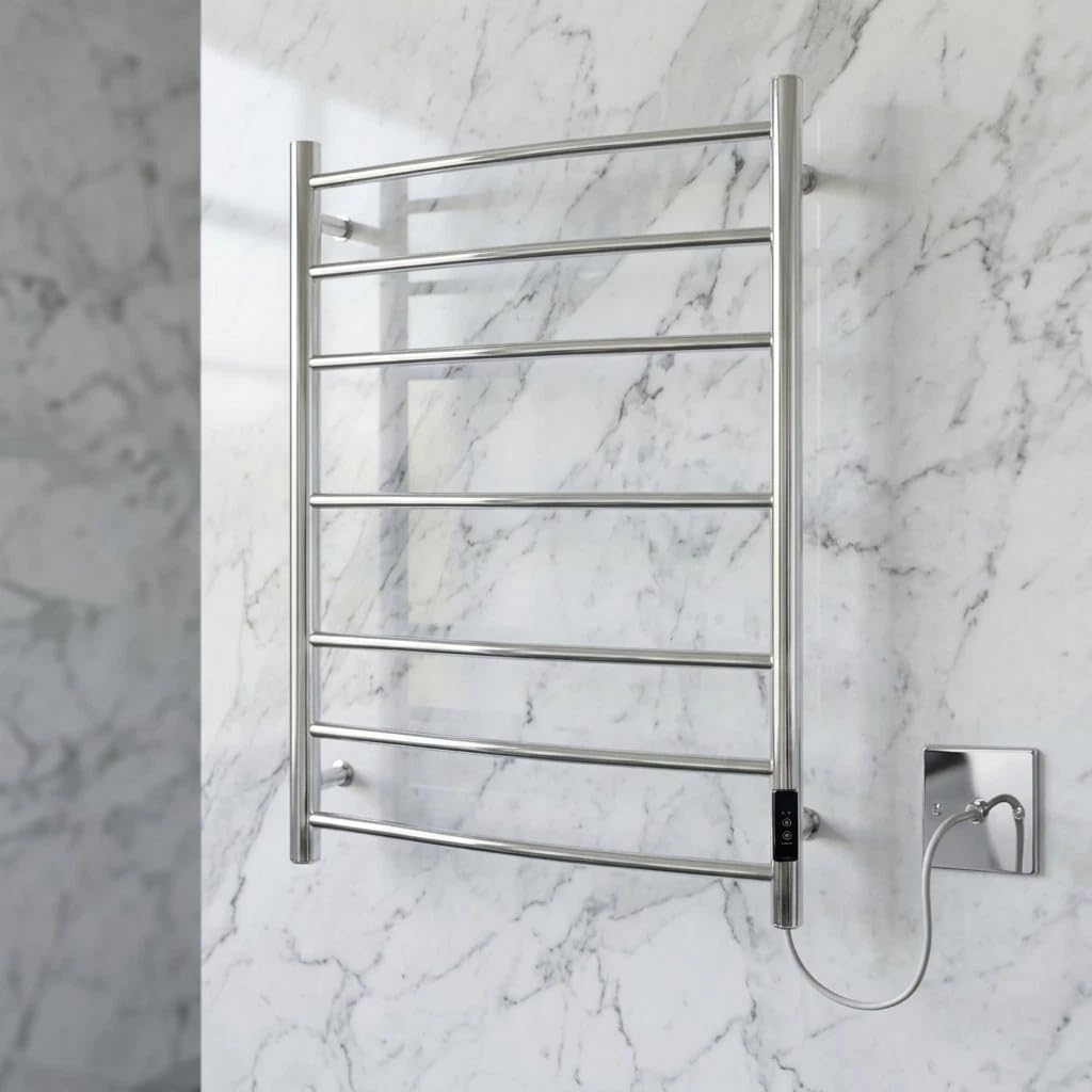 Porte-Serviettes Chauffant Électrique – Acier Inoxydable, Finition Poli Miroir, Série Siena, Montage Mural H800 x L600mm – Seche Serviette Electrique