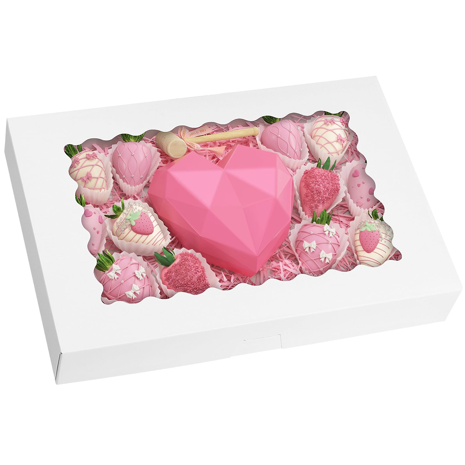 Tomnk 25 cajas de panadería grandes de 40,6 x 28,3 x 6,3 cm, cajas de galletas blancas con ventana, para 12 donas de postre para pasteles, chocolate, fresas, magdalenas, donas y recuerdos de fiesta