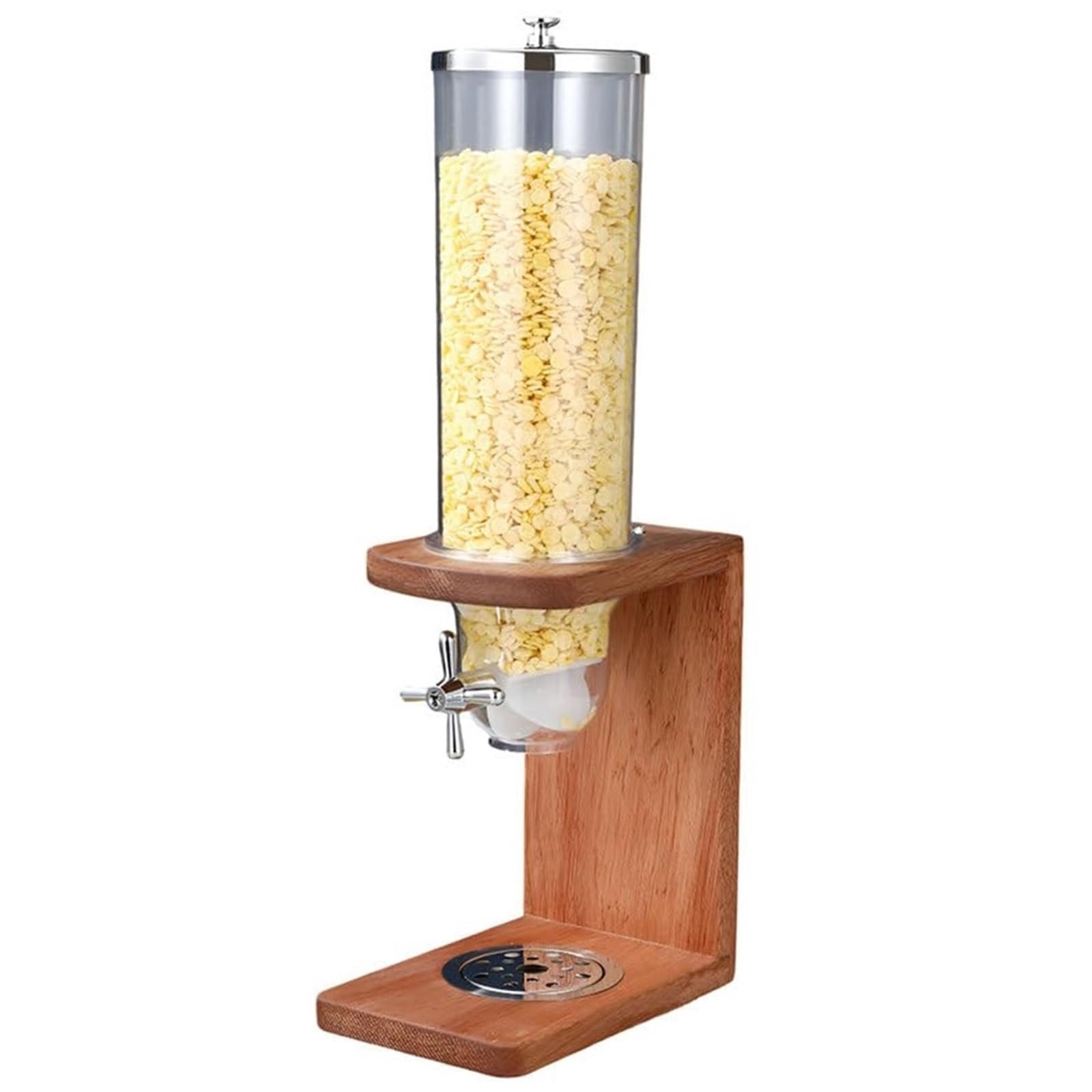 Designerski dozownik zbożów z podstawą z prawdziwego drewna - 3,5 l, 7 l, 10,5 l, hermetyczne pudełko do przechowywania na blat kuchenny, granola, orzechy, cukierki, beztłuszczowy ręczny dozownik (7 l
