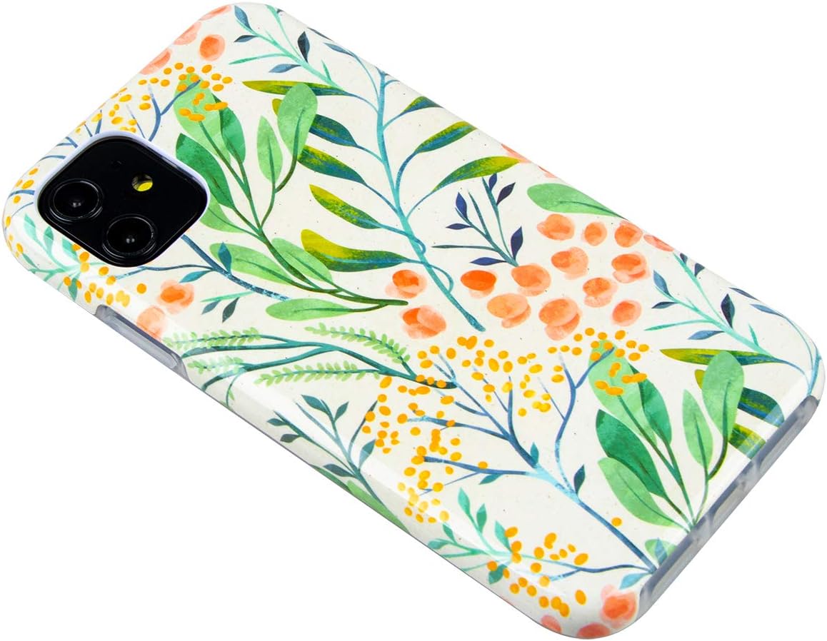 Dimaka iPhone 11 Case,2 Layers Green Leaf Flower Design for Girls,TPU+PC Ultral Slim Thin Drop Proof Protective Cover for iPhone 11 (108)