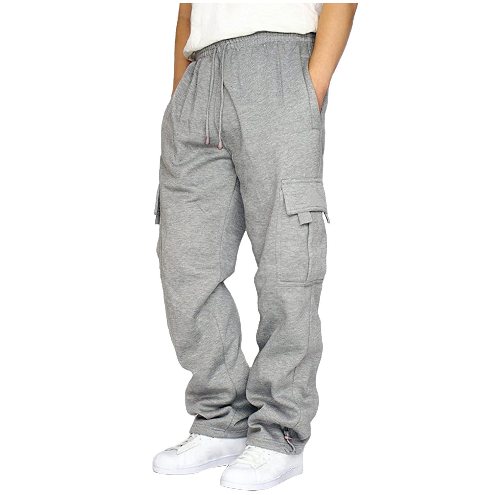 Cargo Sweatpants for Men Big and Tall Loose Fit Casual Workout Running Pants Drawstring Joggers Wide Leg Cargos