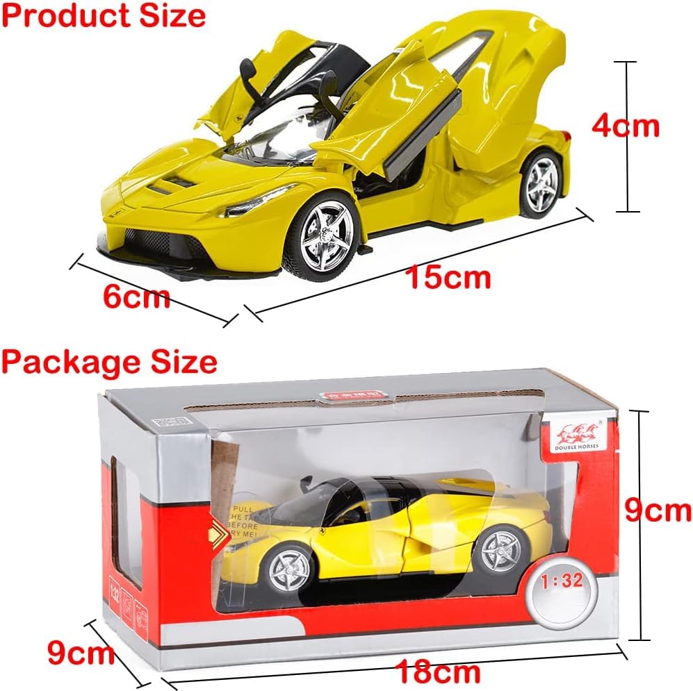 Image of Diecast Toy Car Sports Model Car Zinc Alloy Simulation Casting LaFerrari Pull Back Vehicles,1:32 Scale Supercar Toys with Lights and Sound for Toddlers Kids Children Boys Girls Gift (Yellow)
