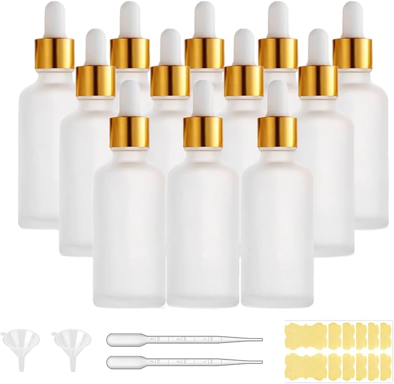 Frascos conta-gotas de vidro fosco transparente AGZHTYJQ, 50 mL, pacote com 12 e 2 pipetas