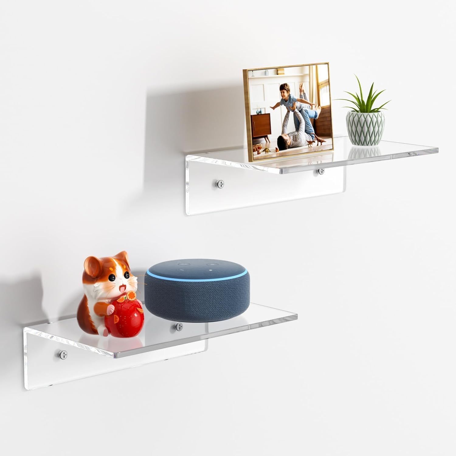 DIY 2 PCS Acrylic Floating Shelves – Clear Wall Display Shelves for Lego, Plants, Perfumes, Books – 5mm Thick Wall-Mounted Acrylic Shelf Set for Bedroom, Living Room & Office (9 Inches)-image-11