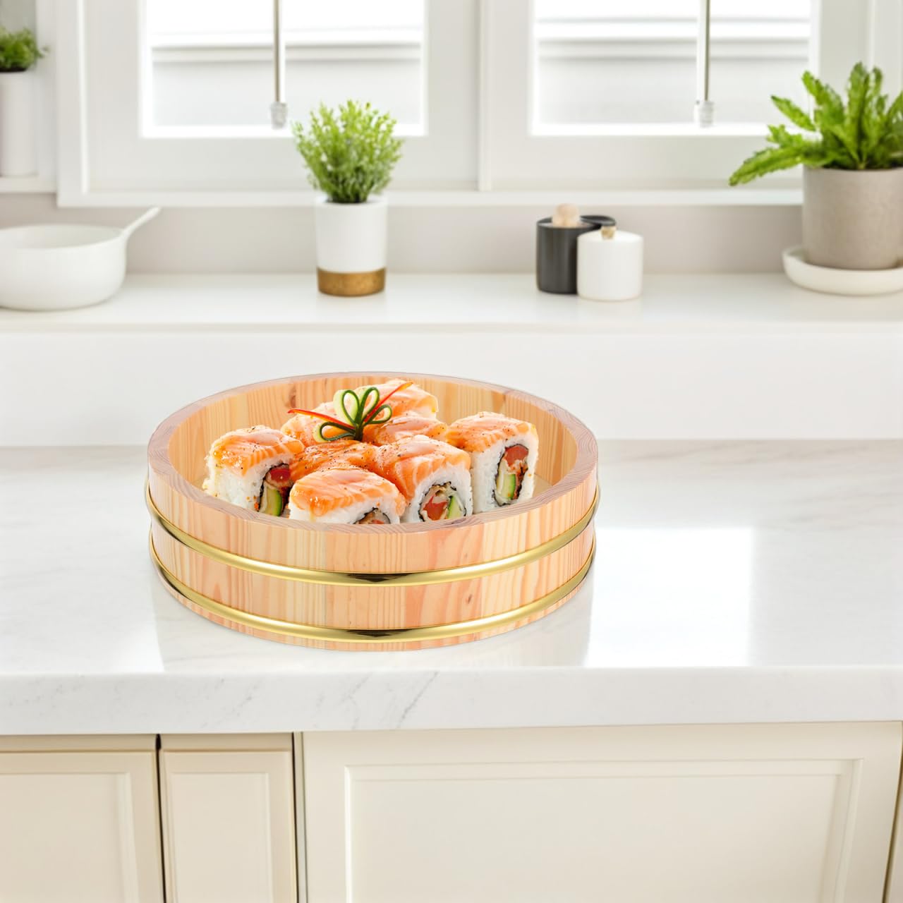 Zerodeko Sushi-Reis-Mischwanne Aus Holz Hangiri Reisschale FüR Sushireis Traditionelle Sushi HolzschüSsel FüR KüChe Und Restaurant 26.5cm