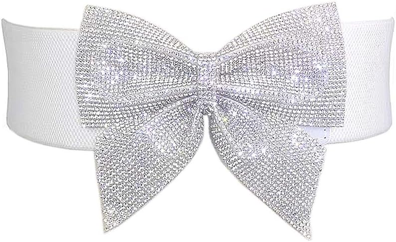 Women's Big Rhinestone Bow Elastic Peplum Waistbunds Wide Wedding Party Dress Belts For Women Blingbling Corset