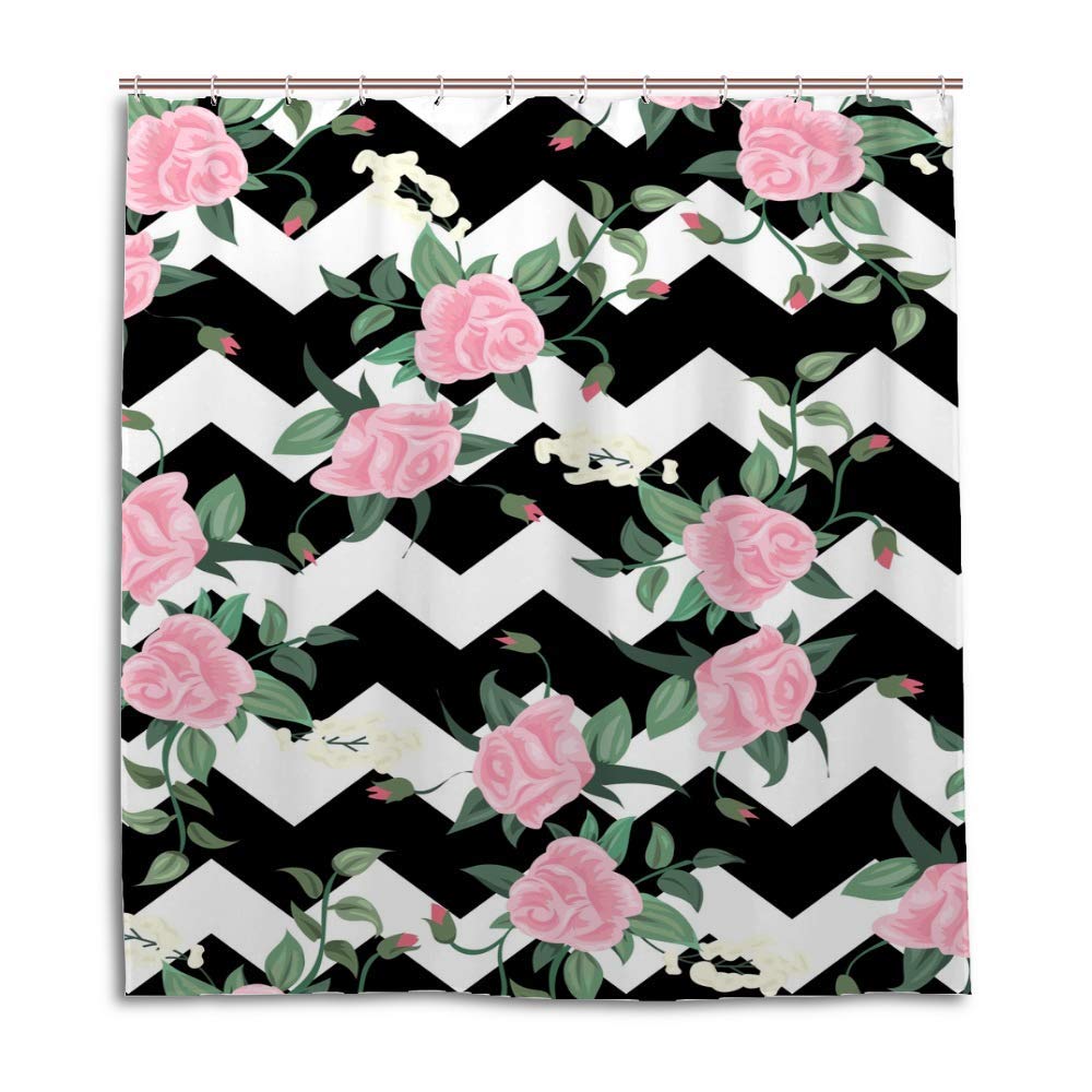 Rideau de douche en polyester motif rose de haute qualité lavable et durable