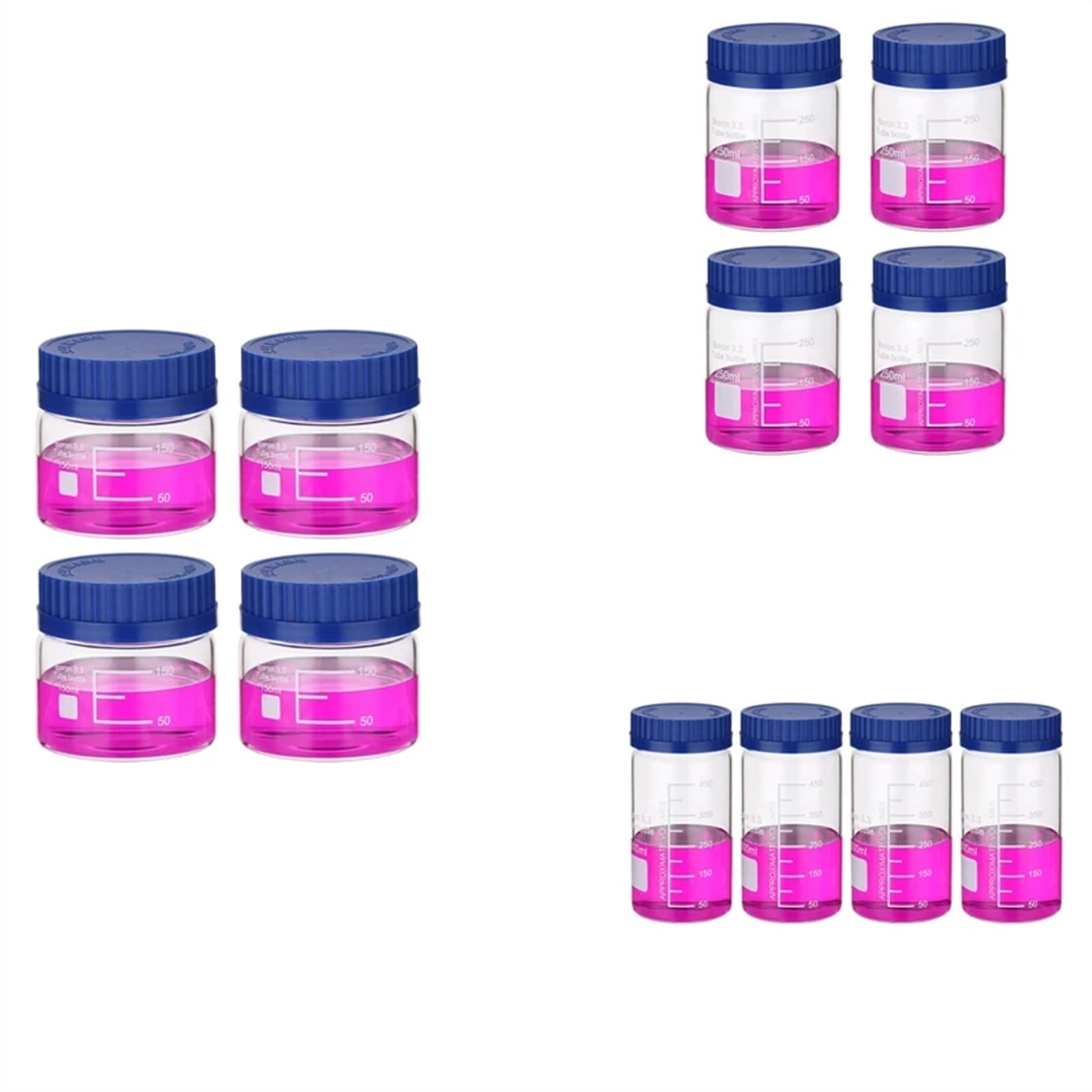 Frasco de vidrio para reactivos de laboratorio, Frascos de reactivos graduados de vidrio de borosilicato, 150 ml/250 ml/500 ml, tapón de rosca GL32, azul, paquete de 4(Blue 500ml)