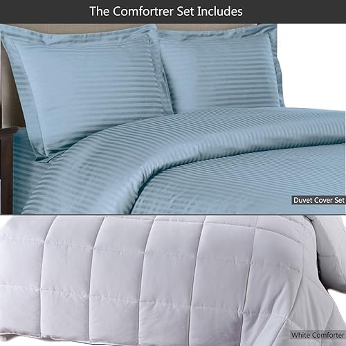 Miniatura 6 de El juego de edredón a rayas de 4 piezas incluye 100% algodón, juego de funda de edredón de 300 hilos tamaño King y California King + edredón