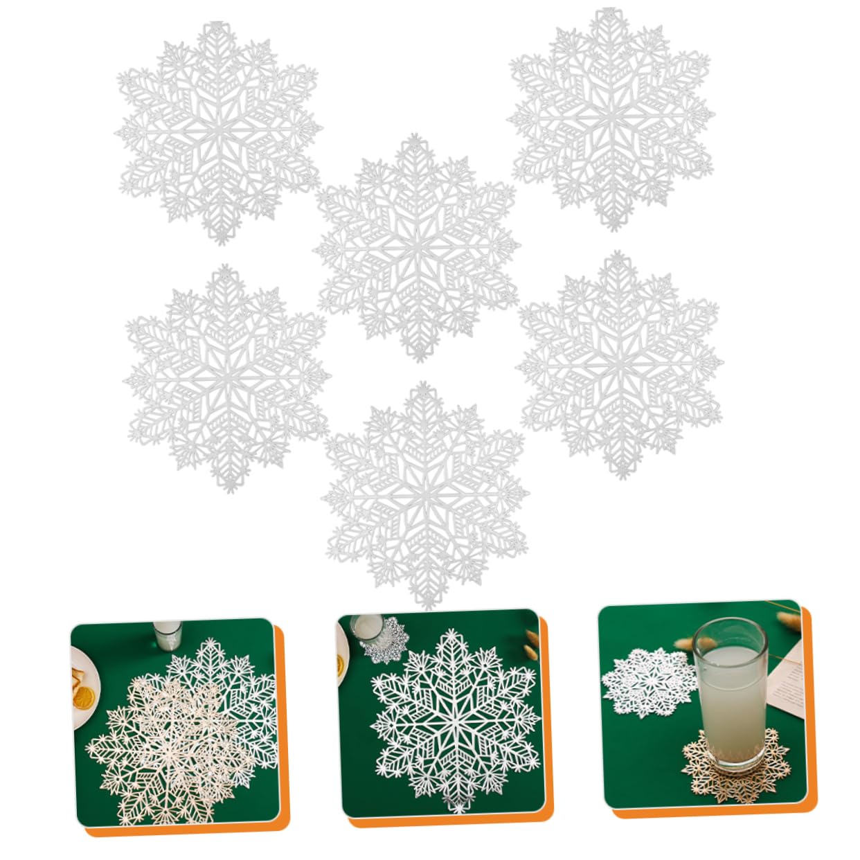 TOPBATHY Lot De 2 Sets De Table De Noël en Forme De Flocons De Neige Résistants À La Chaleur Accessoires De Cuisine Festifs 6 Pièces X 2