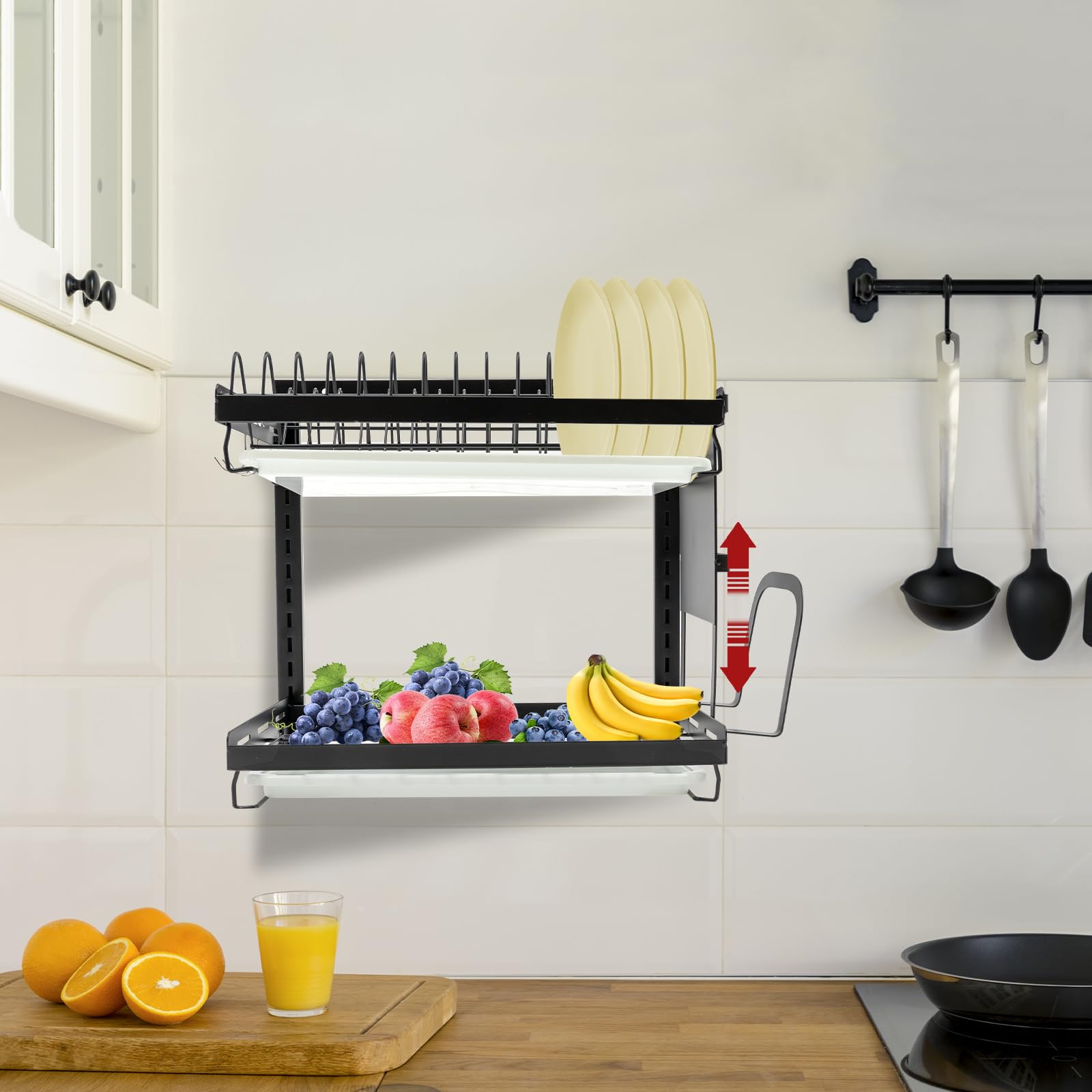 Escurridor de Platos de 2 Pisos Escurreplatos sobre Fregadero Organizador de Utensilios Escurreplatos Dish Drying Rack para Platos Fijación Pared Estante Fregadero para Hogar, Salón Té, Bar