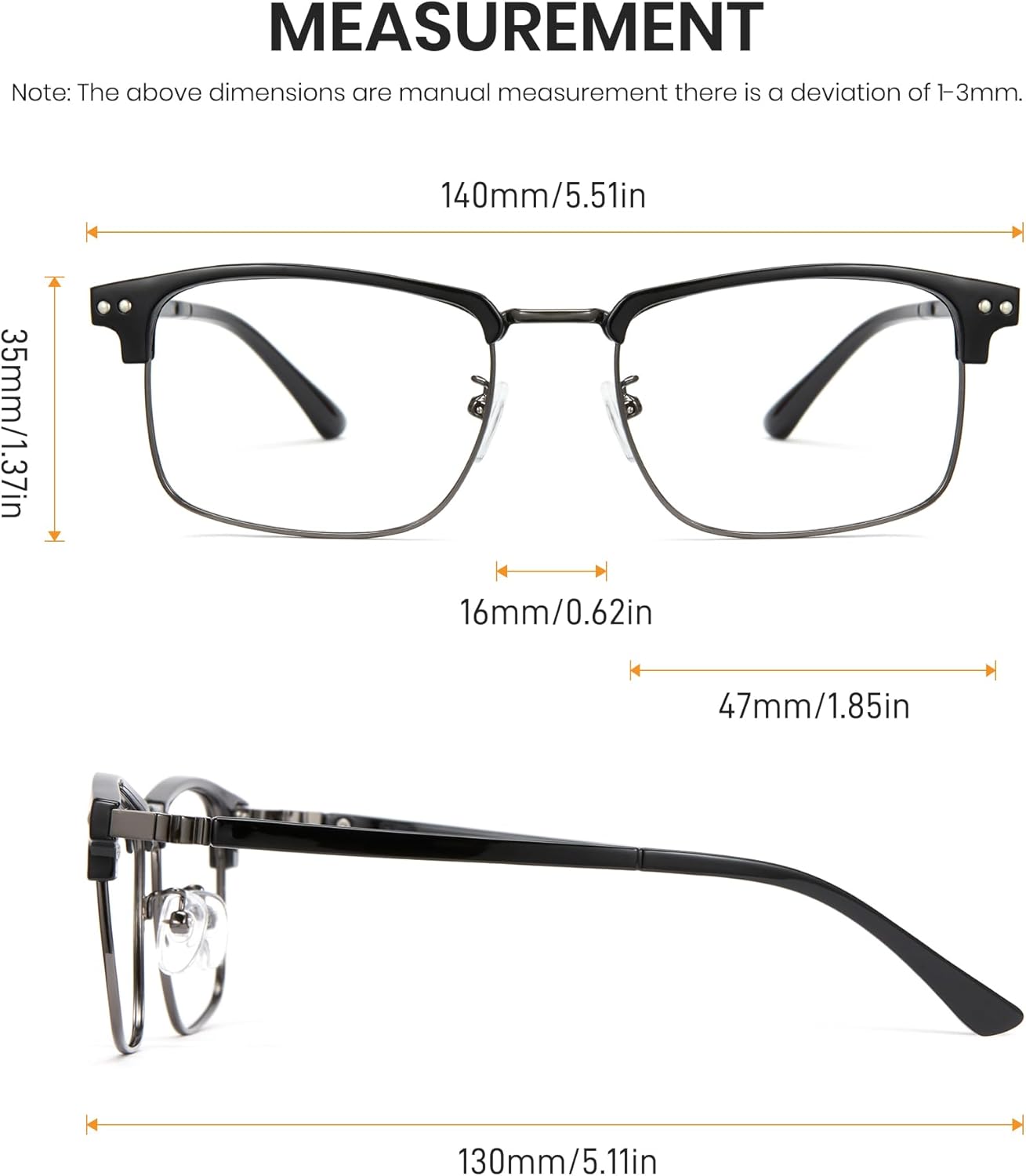 Cyxus Retro Blue Light Glasses Men - Square TR90 Metal Blowline Frame Stylish Trendy for Computer Daily Work 8133 - Image 6