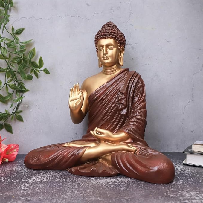 Image of Golden Brown Meditating Buddha Idol | Spiritual Home & Office Decor for Peaceful Vibes